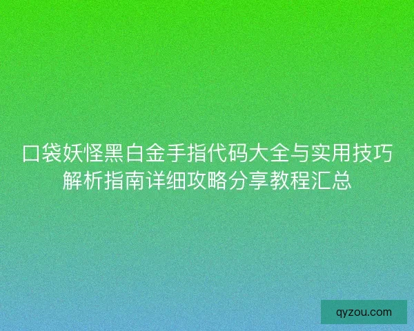 口袋妖怪黑白金手指代码大全与实用技巧解析指南详细攻略分享教程汇总